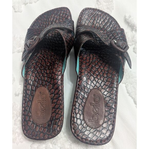 👡 Bolo by Born Alligator Embossed Leather Sandals Brown US 9 M/W - Picture 3 of 6